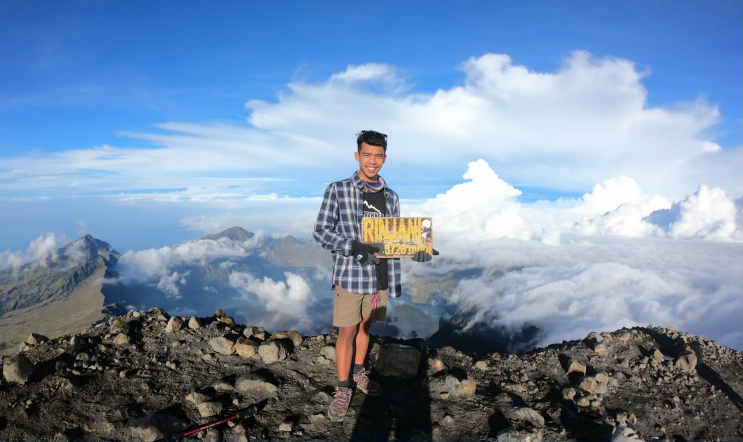 Trekker at Mount Rinjani summit, 3,726m